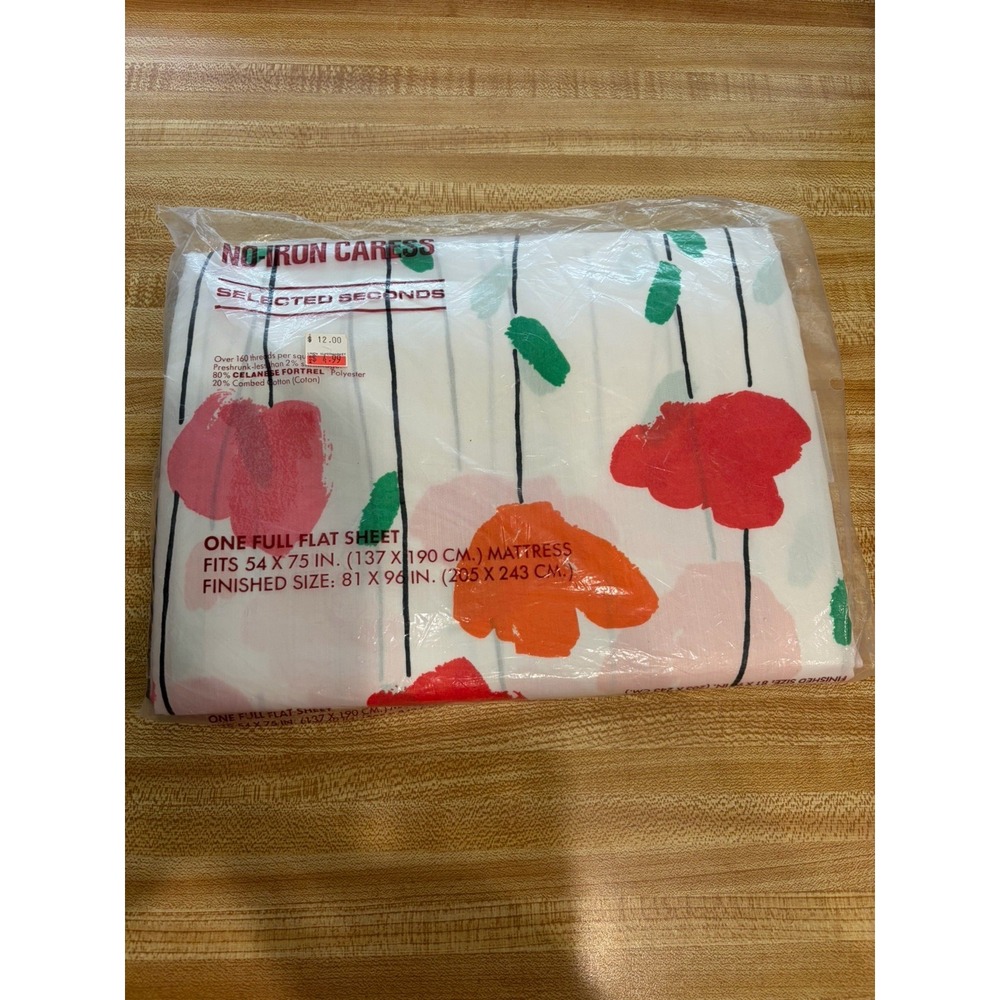 Vera by Burlington Vintage "Poppy Breeze" Full Flat Sheet, Floral multicolor NEW